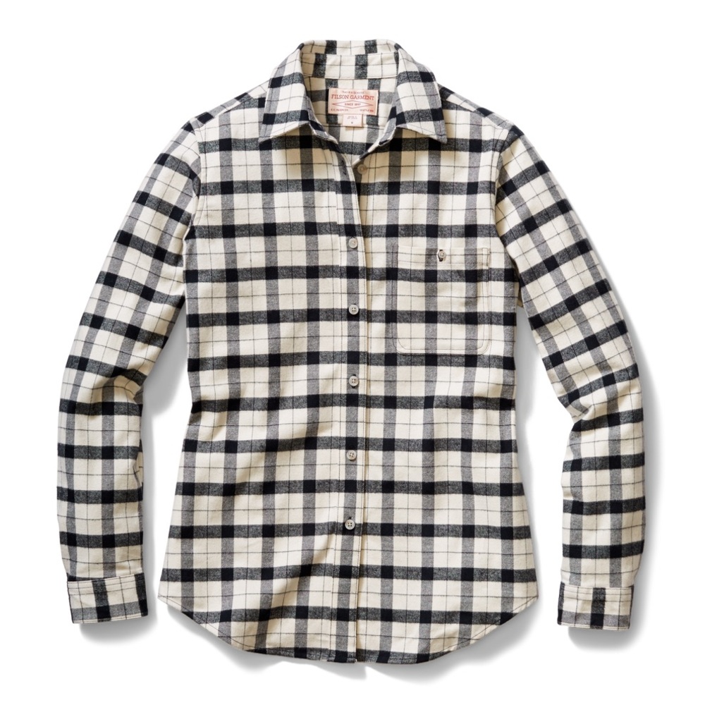 Filson Women's Alaskan‎ Guide Shirt in cream and black plaid size large
